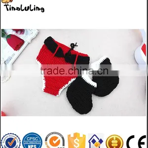 Lovely Handmade Newborn Baby Knitted Christmas Santa Hat+Diaper Cover Set Crochet Photography Props thumbnail-3