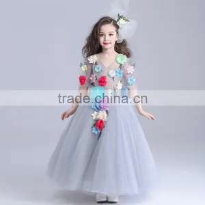2017 Fancy Sheer Embroidery Gauze Short Sleeve Long Frocks Cotton Lining Dress thumbnail-1