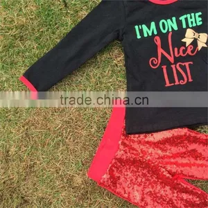 New Design Christmas Outfits Girl Baby Kids Wear "I'm on the Nice List" Red Sequins Pant With Matching Accessories Set thumbnail-4