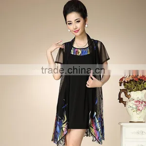 Middle Age Woman Fashion False Two-pieces Dress thumbnail-3