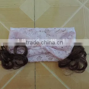 Baby Girl Hairpiece Hairband 2016 Summer Adjustable Elastic Lace Floral Chiffon Headband Pearl Bowknot Cute Kids Hairwear thumbnail-2