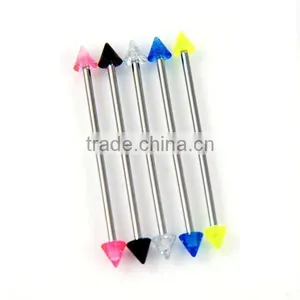 Wholesale New Hot Charm 14G 316L Surgical Stainless Steel Industrial uv Acrylic Spike Cone Tongue Piercing thumbnail-1