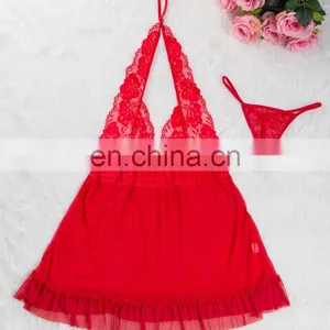 Red Plus Size See Through Girls Sexy Sleeping Dress thumbnail-4