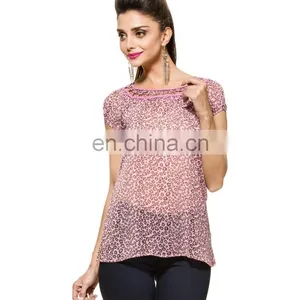 2015 Latest Animal Print Kaftan For Ladies And Girls Pink Animal Printed Georgette Top thumbnail-1