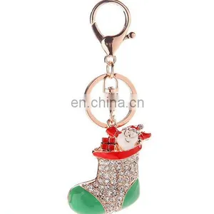 Stock Christmas Gift Charm Lady Rhinestone Metal Christmas Stockings Keychain thumbnail-4