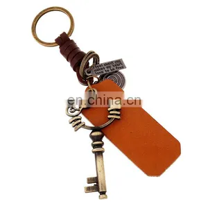 Custom Gift Bronze Metal Cat Charm Handmade Leather Keychain thumbnail-1