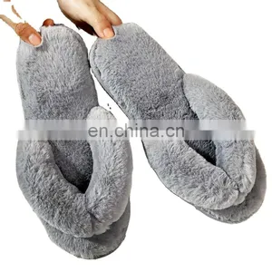 Wholesale Comfortable Soft Solid Colors Fashionable Sandals Fur Slides Rabbit Fur Furry Slippers for Women thumbnail-1