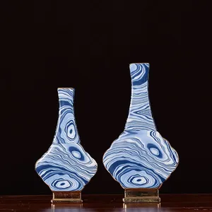 Fashion Chinese Jingdezhen Gild White Blue Pattern Ceramic Vase For Living Room Decor thumbnail-2