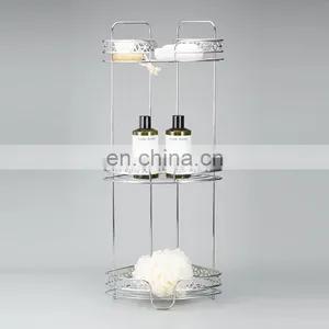 Factory Diamond Series Modern Design Iron Wire 3 Tier Standing Bathroom Storage Caddy Corner Shelf thumbnail-2