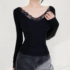 Pure Lust Hot Girl Lace Sexy Inner Bottom T-shirt Women's 2025 Spring New Long-sleeved Slim Western Style Top Ins thumbnail-4