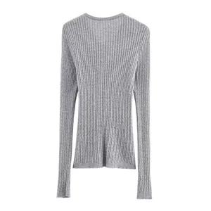 2025 New Fashionable Elegant Women's V-Neck Half-Button Long-Sleeve Knit Top thumbnail-3
