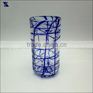 High Quality Clear With Blue Treaded High Ball Drink Glassware thumbnail-1