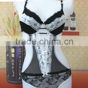 2016 Hot Sexy Front Open Black White Lace Lingerie Baby Teddie thumbnail-1