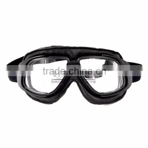 BJ-GT-007 High Quality Black Leather Clear Lens Goggles Motocross thumbnail-2