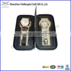 2 Watch Black Leather Travel Zippered Collector Storage Zipper Case Men's Gift thumbnail-1
