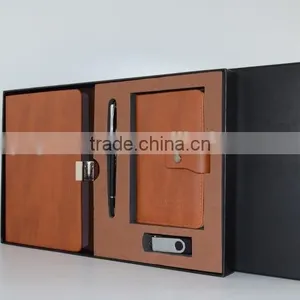 PU Leather Notebook USB Flash Drive Ball Pen Office Stationery Gift Set thumbnail-3