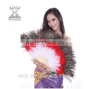 Turkey Feather and Peacock Feather Belly Dance Feather Hand Fans thumbnail-3