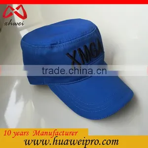 Good Quality 3D Embroidery 100% Cotton Twill Military Cap for Army Blue 3 Panel Military Hat thumbnail-1
