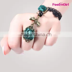 Wholesale Green Bracelet With Ring Emerald Attached thumbnail-2