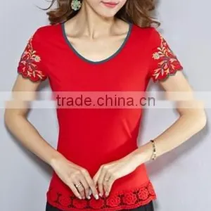 Summer Wear New National Style Embroidery Women's Short Sleeve of Women Tshirts thumbnail-1