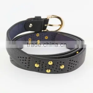 Women's Fashion Metal Studded Black Leather Belt With Shiny Gold Buckles in Yiwu thumbnail-4