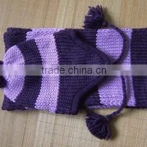 Promotional Fashion Stripe Design Knitted Scarf And Hat Set For Ladies thumbnail-1