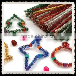 Metallic Twisted Pipe Cleaners (Tinsel Stems) - 12" x 8mm - Silver / Red thumbnail-1