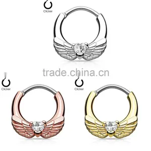 Crystal Winged Surgical Steel Septum Clicker thumbnail-1