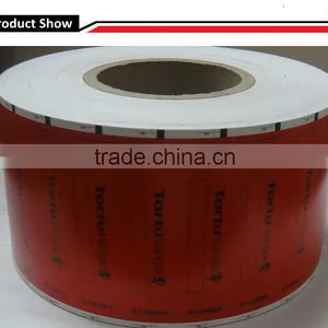 Red Printed Ultra Destrucitlbe Vinyl Label With Barcode thumbnail-1