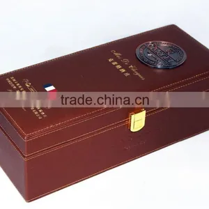 Antique Faux Leather Wine Box/Wooden Wine Carrier/PVC Wine Case thumbnail-4