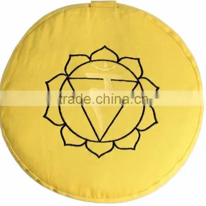 Zafu Meditation Cushion Circular Pillow Solid Color With Embroidery 100% Cotton Canvas thumbnail-2