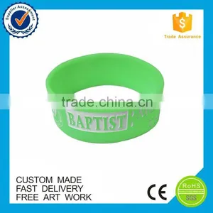 High Quality Cheap 1 Inch Embossed Green Fill White Color Silicone Rubber Wristband thumbnail-4