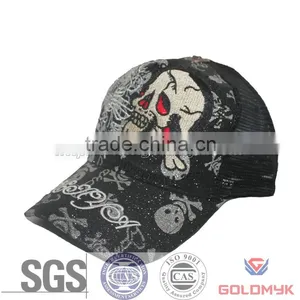 Skull Mesh Cap With Silver Thread Embroidery ,Skull Trucker Hat and Cap thumbnail-1