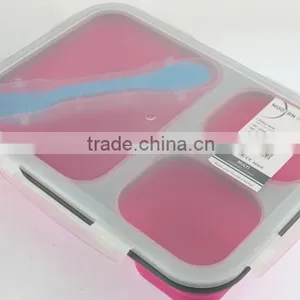 Silicone Container Combo With Spork 3 Components Collasible Lunch Box thumbnail-2