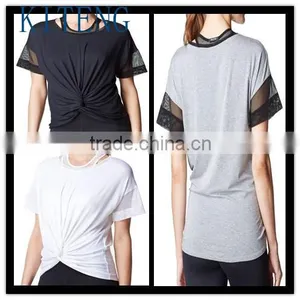 2016 Short Mesh Sleeve Top With Knotted Front Office In United States (USA)Small Minimum thumbnail-1