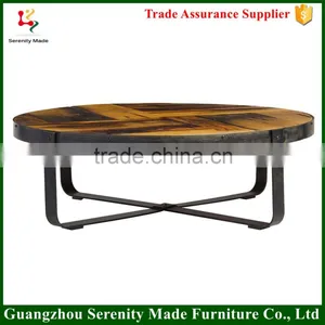 2016 Latest Round Modern Industrial Solid Wood Coffee Table With Metal Base thumbnail-1