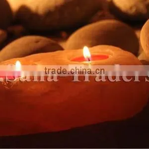 Himalayan Natural Crystal Rock Salt 2 Hole Tea Light Holder / Candle Holder thumbnail-1