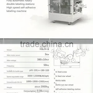 HB2H-8 Fully Automatic Rotary Double Labeling Stations Self-adhesive Bottle Labeling Machine thumbnail-2