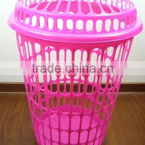 Round Plastic Laundry Basket Hamper With Lid thumbnail-1