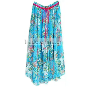 Women Long Print Skirt Bohemian Style Graceful Casual Wear Best Selling Maxi Chiffon Skirt thumbnail-2