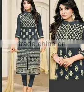 Long Cotton Fabric Readymade Embroidery Suits thumbnail-1
