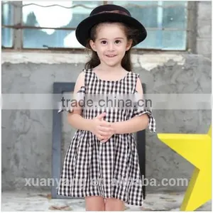 2017 Kids Summer Clothes off Shoulder Plaid Baby Dress Wholesale Western Style Girl Child Dress thumbnail-1