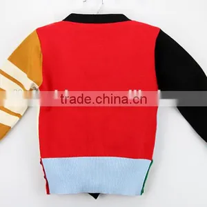 New Design V Neck Contrasted Colors Boys Cardigan Sweater thumbnail-2