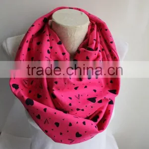 Pink Heart Infinity Scarf , Heart Printed Infinity Scarf, Neon Pink Scarf, Love Infinity Scarf thumbnail-2