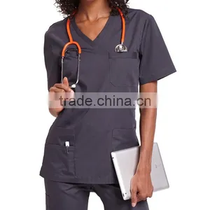 Unisex V-Neck Medical Scrub Top With Multi Pockets thumbnail-1