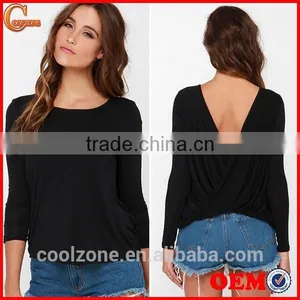 2015 Fashion Lady Long Sleeve Twist Back High Neck Backless Blouse thumbnail-1