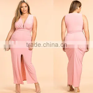 Plunge Neck Sleeveless Plus Size Maxi Evening Dresses for Fat Ladies thumbnail-6
