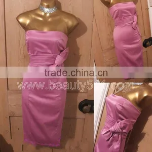 New Design Vintage 50s Repro Wiggle Pencil Pink Satiny Pinup Marilyn Monroe Bow Dress GP006 thumbnail-1