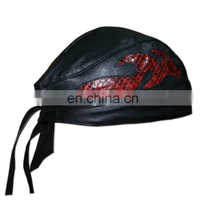 HMB-901M LEATHER SKULL CAP DURAG HEA WRAP BANDANA SKULLCAP HATS SCARF SNAKE SKIN ORIGINAL thumbnail-1