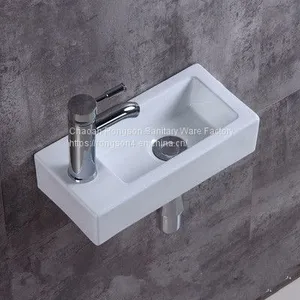 China Bathroom Ceramic Wall Mounted One Hole Small Size Hand White Corner Wash Basin Sink thumbnail-1